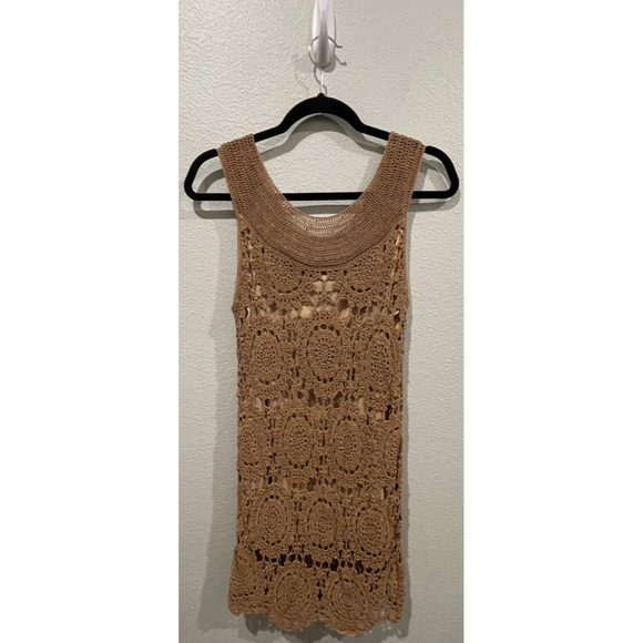 SOFT SURROUNDINGS Tan Sleeveless Crochet Boho Tunic - Picture 3 of 4